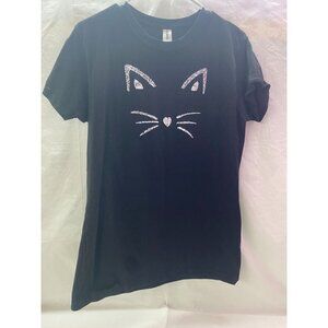 Tultex 213 Black XXL Meow Cat Face Slim Fit Short Sleeve Tee